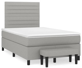 Κρεβάτι Boxspring με Στρώμα Ανοιχτό Γκρι 120x190 εκ. Υφασμάτινο - Γκρι