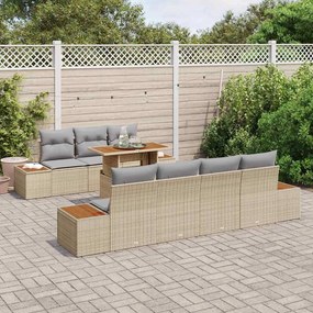 vidaXL Σετ Καναπέ Κήπου με μαξιλάρι 8 pcs Μπεζ Πολυ ράταν