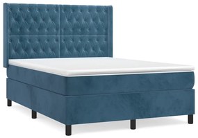 Κρεβάτι Boxspring με Στρώμα Σκούρο Μπλε 140x200 εκ. Βελούδινο - Μπλε