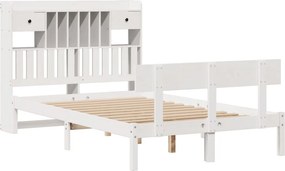 vidaXL Κρεβάτι Βιβλιοθήκη Χωρίς Στρώμα Λευκό 135x190 εκ Μασίφ Πεύκο
