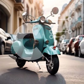 Intra Συλλεκτικό Ξύλινο Παζλ Plywood 4mm - Turquoise Motor Scooter παρκαρισμένο στην Urban Street Σε Ξύλινο Κουτί - Διαστάσεις Puzzle: 10x10 cm – 25 κομμάτια