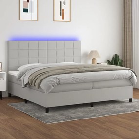 Κρεβάτι Boxspring με Στρώμα &amp; LED Αν.Γκρι 200x200εκ. Υφασμάτινο - Γκρι