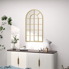 HOMCOM Επιτοίχιος Καθρέφτης, σχέδιο παραθύρου, καθρέφτης εισόδου, μεταλλικό πλαίσιο, 110 x 65 cm, Χρυσό