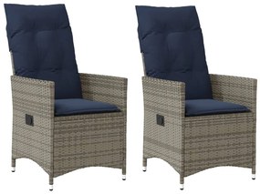 Ανακλινόμενες Καρέκλες Κήπου 2 τεμ. με Μαξιλάρια Γκρι από Συνθετικό Ρατάν