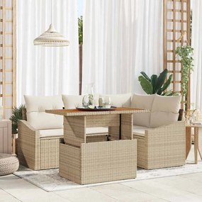 vidaXL Σετ Καναπέ Κήπου με αποθήκευση 5 pcs Μπεζ Πολυ ράταν