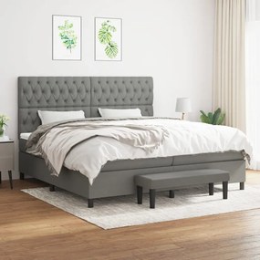 Κρεβάτι Boxspring με Στρώμα Σκούρο Γκρι 200x200 εκ. Υφασμάτινο - Γκρι