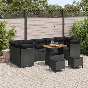 vidaXL Σετ Καναπέ Κήπου Ρυθμιζόμενο ύψος 10 pcs Μαύρο συνθετικό ρατάν
