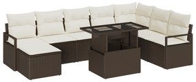 vidaXL Σετ καναπέ κήπου  9 τεμαχίων με μαξιλάρια Καφέ Πολυ ρατάν