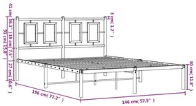 Πλαίσιο Κρεβατιού με Κεφαλάρι Μαύρο 140 x 190 εκ. Μεταλλικό - Μαύρο