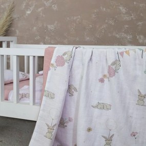 Κουβέρτα Βρεφική Bunny Love White-Pink Nima Κούνιας 100x140cm 100% Cotton