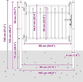 vidaXL Πύλη Φράχτη BAARLO 100 x 75 cm Μέταλλο Μαύρο Κλειδώσιμο