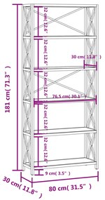 ΡΑΦΙΕΡΑ 6 ΕΠΙΠΕΔΩΝ 80 X 30 X 181 ΕΚ. ΑΠΟ ΜΑΣΙΦ ΞΥΛΟ ΔΡΥΟΣ 353813