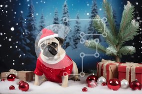 Σετ των 2 Intra Συλλεκτικό Ξύλινο Παζλ Plywood 4mm - Εορταστικό Pug σε Χριστουγεννιάτικο σκηνικό Σε Ξύλινο Κουτί - Διαστάσεις: 10x10 cm – 25 κομμάτια