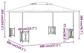 vidaXL Κιόσκι με Πλευρικά Τοιχώματα και Διπλή Οροφή Ανθρακί 3 x 4 μ.