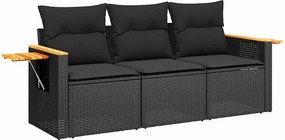 vidaXL Patio Sofa Set 3-θέσια Black