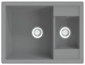 vidaXL Νεροχύτης με Δύο Γούρνες &amp; Οπή Υπερχείλισης Γκρι Γρανιτένιος