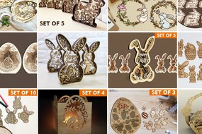 Σετ των 2 Intra απο ξύλο plywood Χρώμα wenge 3mm-4mm πάχος - Πασχαλινό MEGA PACK Σχέδια κοπής με λέιζερ Δίασταση 6x6 cm INTRAFABR-76231991