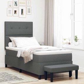 vidaXL Κρεβάτι Box Spring με Στρώμα & Πάγκο Σκούρου Γκρι 100x200 cm Υφασμάτινο