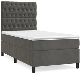 vidaXL Κρεβάτι Boxspring με Στρώμα Σκούρο Γκρι 90x200 εκ. Βελούδινο