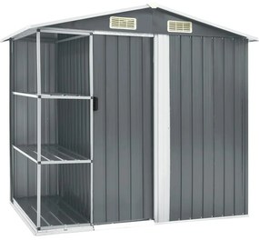 vidaXL Αποθήκη Κήπου με Ράφια Γκρι 205 x 130 x 183 εκ. Σιδερένια