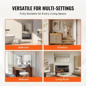 VEVOR Square Wall Mounted Mirror 36&quot; x 48&quot; Mirror with Aluminium Alloy Frame