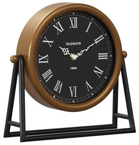 Pakoworld Επιτραπέζιο Ρολόι Clocky Μέταλλο-Mdf 26.5x7x26.5εκ Μαύρο-Χρυσαφί 199-000555