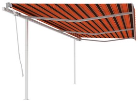 Τέντα Συρόμενη Χειροκίνητη με Στύλους Πορτοκαλί / Καφέ 6x3,5 μ.