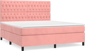 vidaXL Κρεβάτι Boxspring με Στρώμα Ροζ 180x200 εκ. Βελούδινο