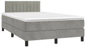 Κρεβάτι Boxspring με Στρώμα &amp; LED Αν.Γκρι 120x200 εκ. Βελούδινο - Γκρι