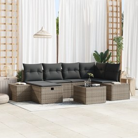 vidaXL Σετ καναπέ κήπου 7 τεμαχίων με μαξιλάρια Γκρι Πολυ Ρατάν
