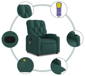 vidaXL Πολυθρόνα Μασάζ Ανακλινόμενη Σκούρο Πράσινο Υφασμάτινη