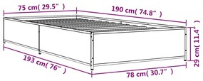 Πλαίσιο Κρεβατιού Καφέ Δρυς 75x190 εκ. Επεξ. Ξύλο &amp; Μέταλλο - Καφέ