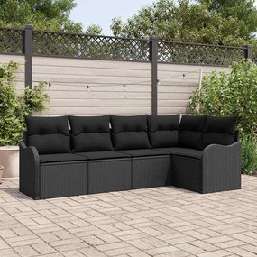 vidaXL Σετ Καναπέ Κήπου με μαξιλάρι 5 pcs Μαύρο Πολυ ράταν
