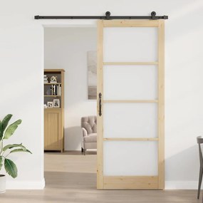 vidaXL Συρόμενη Πόρτα Χειροκίνητος Καφέ 93 x 232 εκ. Ξύλο και μέταλλο