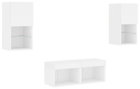 vidaXL Ντουλάπια Τηλεόρασης Τοίχου 4 Τεμ. με Φώτα LED Λευκά
