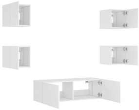 vidaXL Ντουλάπια Τηλεόρασης Τοίχου 5 Τεμ. με Φώτα LED Λευκά