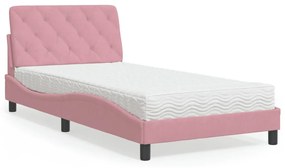 vidaXL Κρεβάτι με Στρώμα Ροζ 100x200 εκ. Βελούδινο