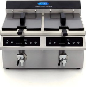 Deep Fryer - 2 x 8L - 2 Baskets - with Drain Tap - Induction