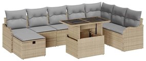 vidaXL Σετ Καναπέ Κήπου με μαξιλάρι 9 pcs Μπεζ Πολυ ράταν
