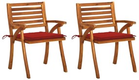 Καρέκλες Τραπεζαρίας Κήπου 2 τεμ Μασίφ Ξύλο Ακακίας &amp; Μαξιλάρια - Κόκκινο