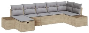 vidaXL Σετ Καναπέ Κήπου με μαξιλάρι 7 pcs Μπεζ Πολυ ράταν