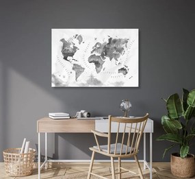 Εικόνα σε έναν παγκόσμιο χάρτη ακουαρέλας από φελλό ασπρόμαυρη - 120x80  flags