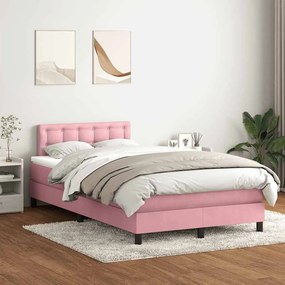 vidaXL Κρεβάτι Boxspring με Στρώμα &amp; LED ροζ 120x220 cm Βελούδινο