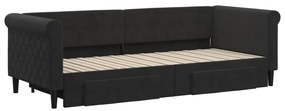vidaXL Καναπές Κρεβάτι Συρόμενος Μαύρος 80x200 εκ. Βελούδινος Συρτάρια