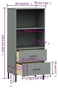 ΒΙΒΛΙΟΘΗΚΗ OSLO ΜΕ 2 ΣΥΡΤΑΡΙΑ ΓΚΡΙ 60X35X128,5 ΕΚ. ΜΑΣΙΦ ΞΥΛΟ 351010