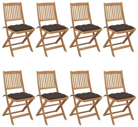 Καρέκλες Κήπου Πτυσσόμενες 8 τεμ Μασίφ Ξύλο Ακακίας &amp; Μαξιλάρια - Μπεζ-Γκρι