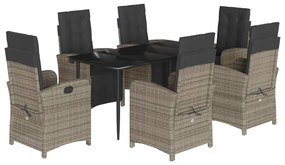 vidaXL Σετ Τραπεζαρίας Κήπου 7 τεμ. Γκρι Συνθ. Ρατάν με Μαξιλάρια