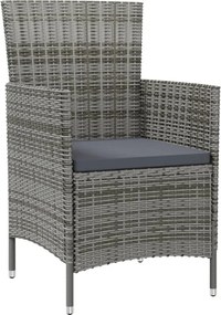 vidaXL Σετ Τραπεζαρίας Εξ. Χώρου 9 τεμ. Γκρι Συνθ. Ρατάν με Μαξιλάρια