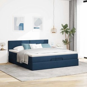 vidaXL Οθωμανικό κρεβάτι με στρώματα &amp; LEDs Μπλε 200x200cm ύφασμα