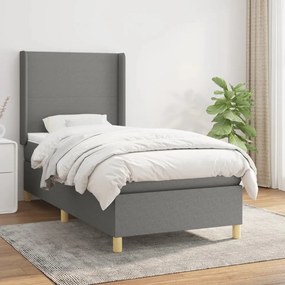 Κρεβάτι Boxspring με Στρώμα Σκούρο Γκρι 90x190 εκ. Υφασμάτινο